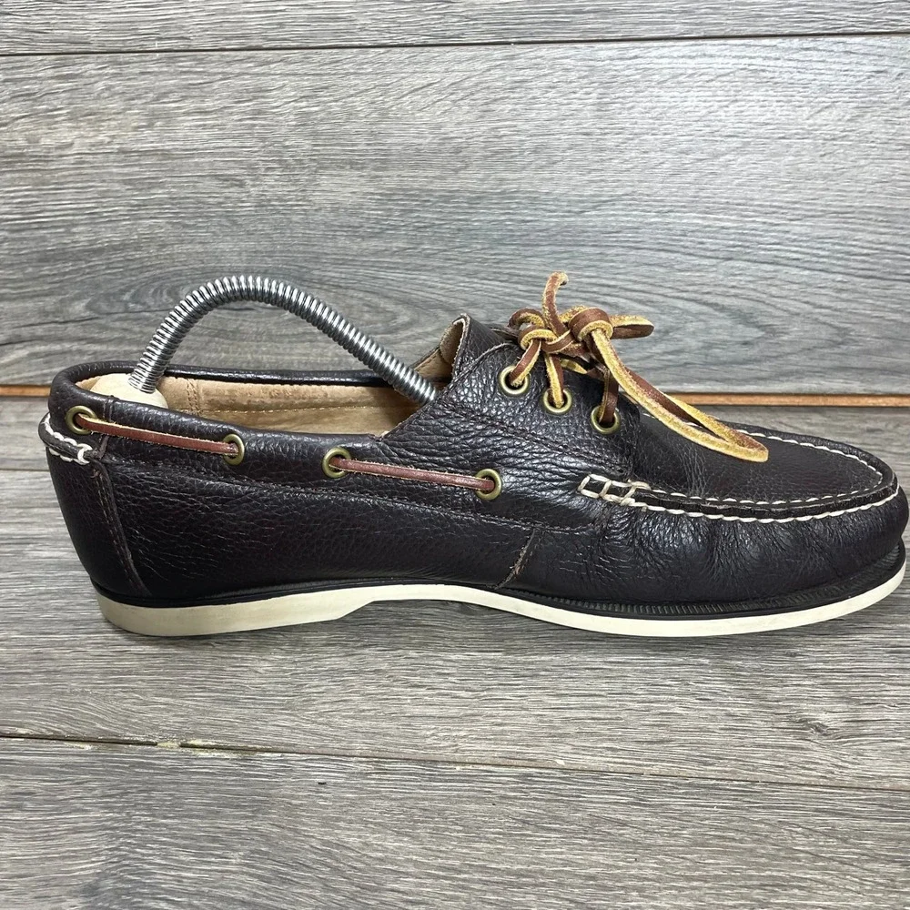 Polo Ralph Lauren Boat Shoes Mens 10.5 D Dark Brown Bienne II Pebbled Leather
